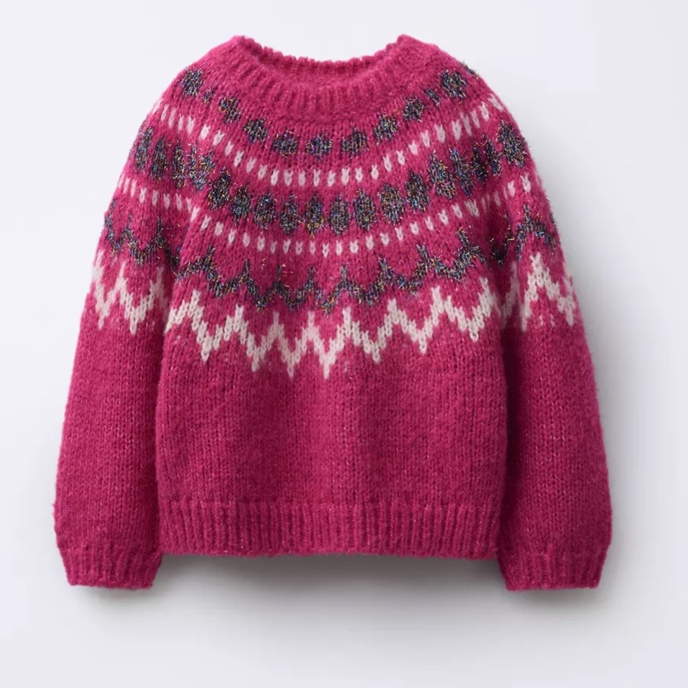 Zara Pink and White Patterned Kids Sweater